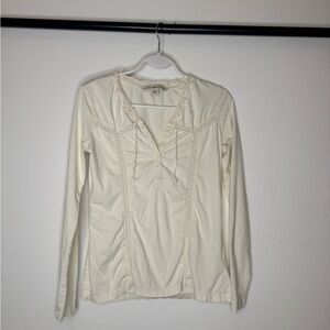 Elegant Ivory Blouse with Lace Trim